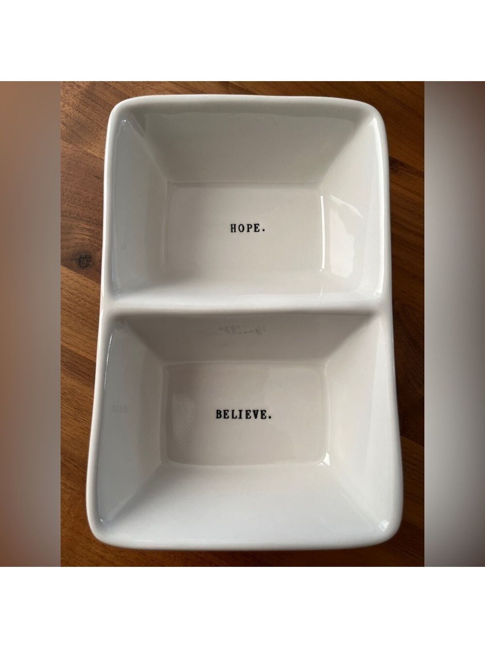 RAE DUNN Artisan Collection Hope Believe Divided Dish Ceramic Trinket Holder